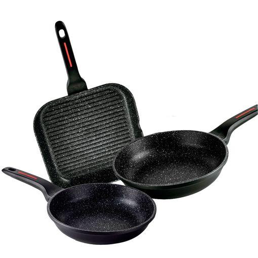 Wecook Khalma Set Juego 3 Sartenes inducción 18-22-24cm Honda Aluminio,  Antiadherente Piedra ecológico sin