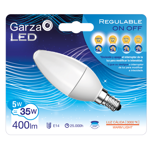 Garza Lighting - Bombilla Led Regulable On/off Tipo Vela En 4