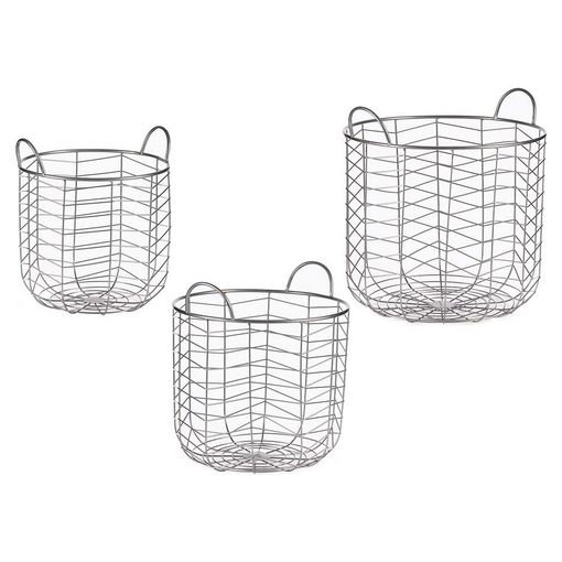 Set de 2 cestas organizadoras de metal y madera en blanco y negro
