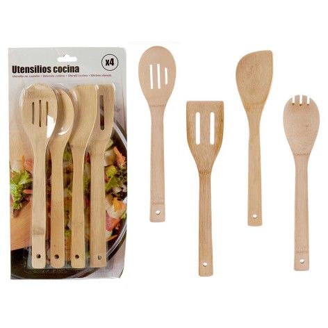 Set cucharas para cocina madera 4 pzas