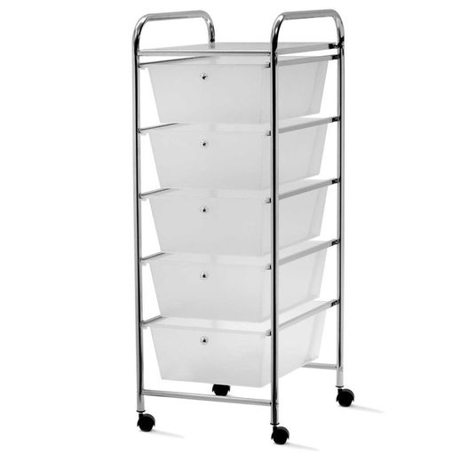 Cajonera Carrito De Estructura Metálica Y Ruedas, Con 5 Cajones De Plástico Opaco Blanco, Tiradores Metálicos De Bola Y Repisa con Ofertas en Carrefour | Ofertas Online