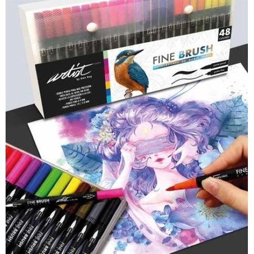 Estuche 48 Rotuladores Fine Brush Doble Punta Colores Surtidos