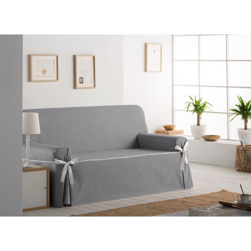 Funda Sofa Lazos ESTORALIS Lazos Beret Gris (4 Plazas - Poliester y Algodón  - 210-240 x 80-110 cm)