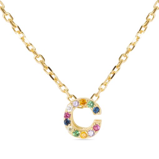 Collar Alphabet De Plata De Ley 925 Y Circonita Multicolor Con Acabado En Baño De Oro Amarillo De 18 Quilates