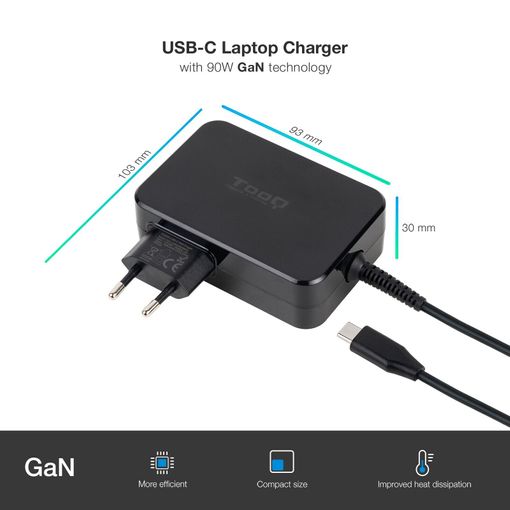 Cargador USB C con cable Carga Rápida Negro