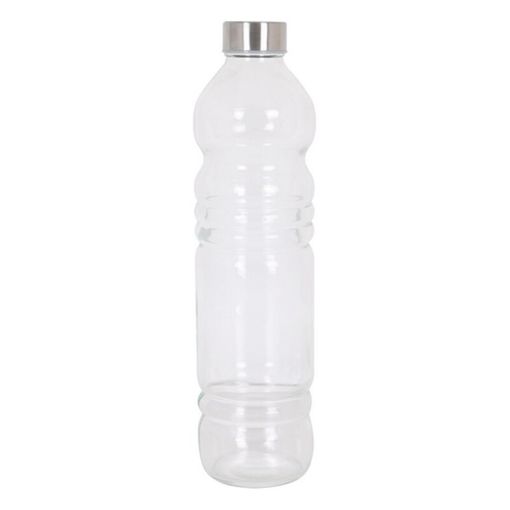 Botella de vidrio transparente x 1 lt, con tapa blanca 