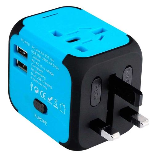 Adaptador enchufe viajes con 2 USB US AUS Europa UK Dm