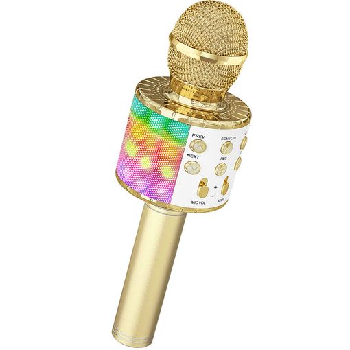 Micrófono De Karaoke Portátil Para Móvil Con Altavoz Potente Para Música Cantar Con Luz Led (color Dorado) con Ofertas en Carrefour | Ofertas Carrefour