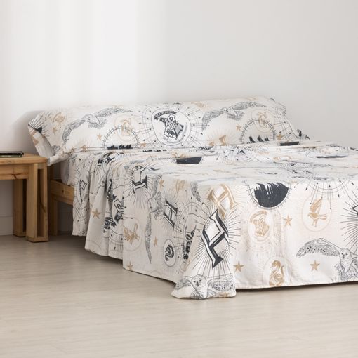 Pack De Juego De Sábanas Franela 100% Algodón Hpotter Gold Beige / Cama De  90 (160x270 Cm)