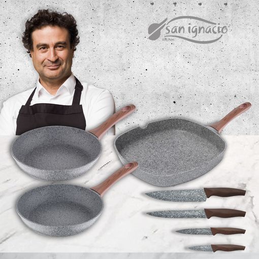 Set Completo Granito X7 3 Sartenes 2 Cacerolas 1 Wok Salsera