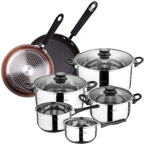 8 Pzas Batería De Cocina San Ignacio Con 2 Sartenes Premium Ø20ø24 Cm