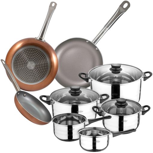 Batería De Cocina Inducción 8 Piezas, Aluminio Forjado, Base Hierro  Fundido, 4 Ollas Con Tapas Cristal Negro Smile Mgk-12 con Ofertas en  Carrefour