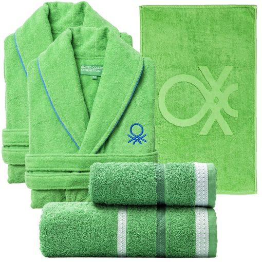 Set De Textil De Baño 2 Albornoz M/l, 2 Toallas Y Alfombra Benetton Verde con Ofertas en Carrefour Ofertas Carrefour Online