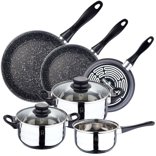 8 Pzas Batería De Cocina San Ignacio Con 2 Sartenes Premium Ø20ø24 Cm