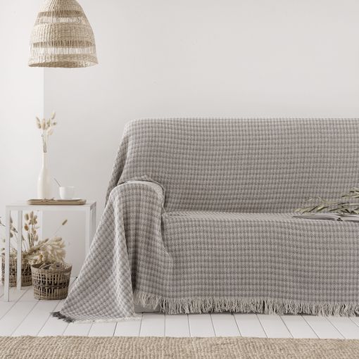 Colcha multiusos algodón Ferd Gris 230x260 cm, plaid cama, cubrecama,  jarapa sofá, foulard sofá, cubresofá