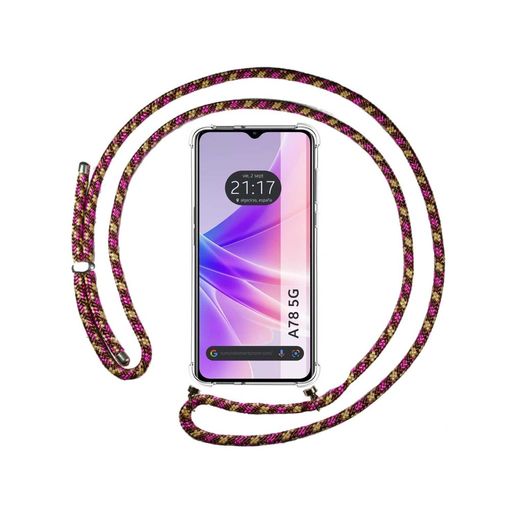 Funda Colgante Transparente Oppo A78 5g Con Cordon Rosa / Dorado