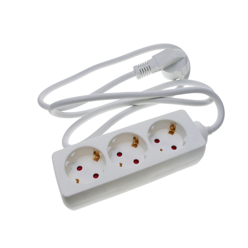 REGLETA BLANCA DE 2 ENCHUFES SCHUKO CON INTERRUPTOR Y CABLE 3 MTS