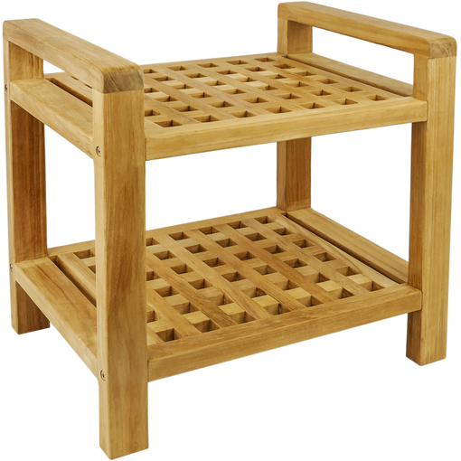 Taburete de baño ergonómico con estante 45 x 45 x 30 cm de madera