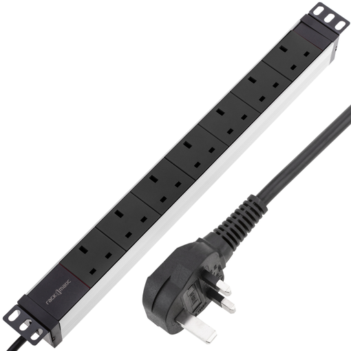 Regleta PDU de 8 enchufes schucko para rack 19 con Interruptor