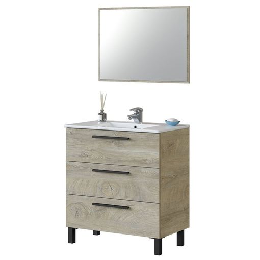 Mueble De Baño Al Suelo Con Lavabo Cerámico, 2 Cajones Con Cierre  Amortiguado Y Organizador, 60 Cm - Roble Natural con Ofertas en Carrefour