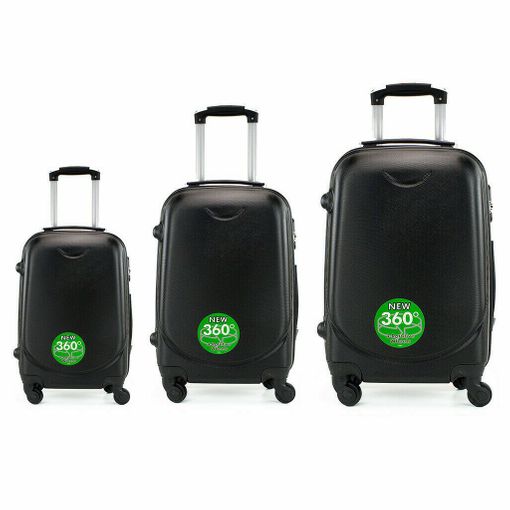 Juego De 3 Maletas Rigidas Lisas De 4 Ruedas Giratoria 360 Maleta Equipaje Viaje Negro