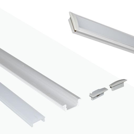 Perfil de aluminio de empotrar con difusor y 4 tapas - Tira LED hasta 12 mm  - 2 metros