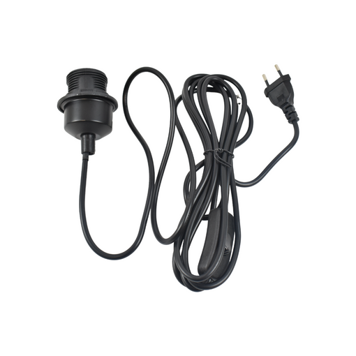 Casquillo E27 con cable de PVC, interruptor y enchufe - Negro