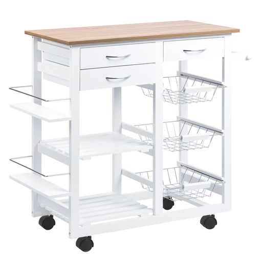 Carrito de Cocina de MDF Madera de Caucho 108x45x89 cm-Blanco