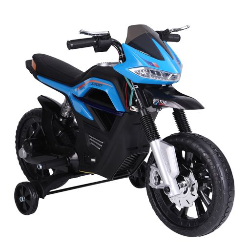 Moto eléctrica infantil - HOMCOM +3 Años, 12V, 2 Ruedas Auxiliares