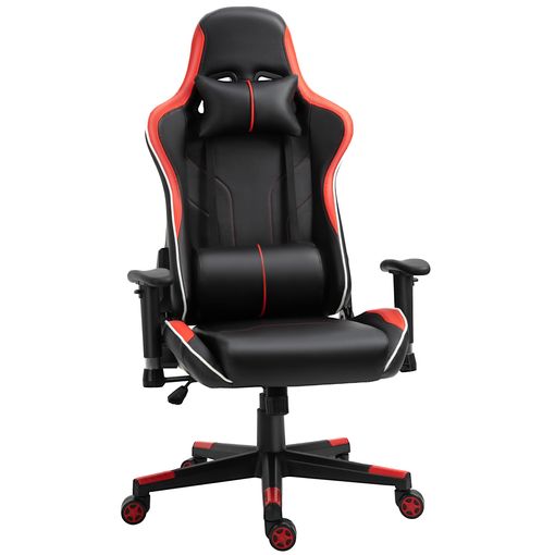 Silla gaming ergonómica de cuero sintético, negro y rojo, silla de