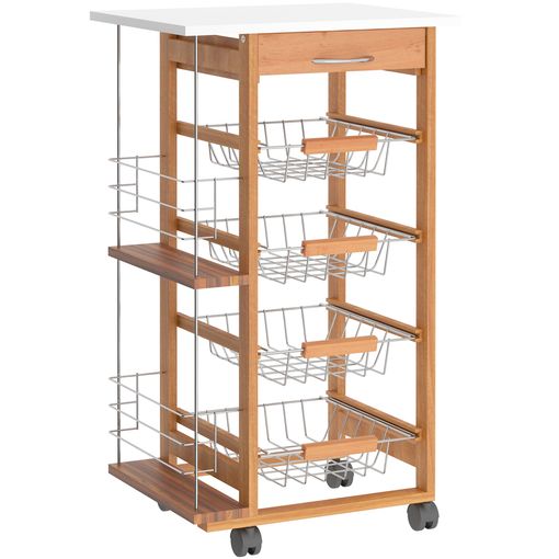 Carrito De Cocina De Metal Madera De Pino Homcom 47x37x83 Cm-madera con  Ofertas en Carrefour