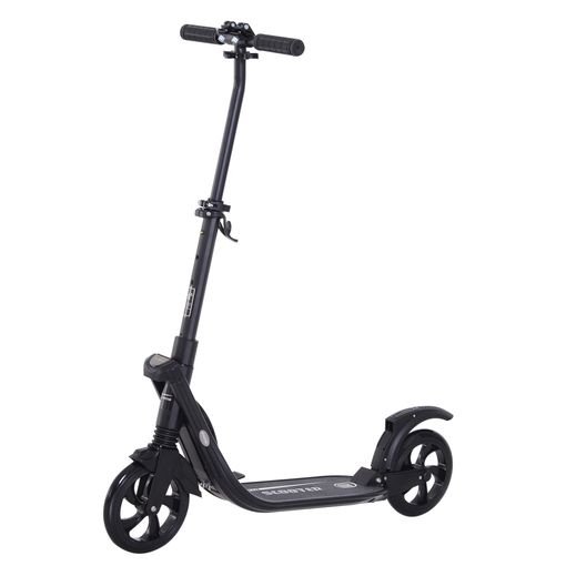 Patinete Plegable +14 Años Homcom Aluminio, 93,5x38x95-105cm, Negro