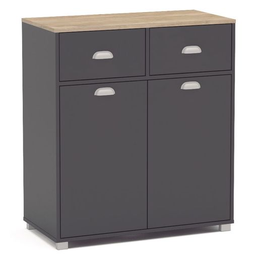 Buffet Bajo Cocina Asfeld Gris Grafito 2 Puertas 2 Cajones Almacenaje  Mueble Auxiliar 90x80x40 Cm con Ofertas en Carrefour