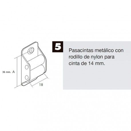 Pasacintas para cinta de 20 mm en cajón de PVC.