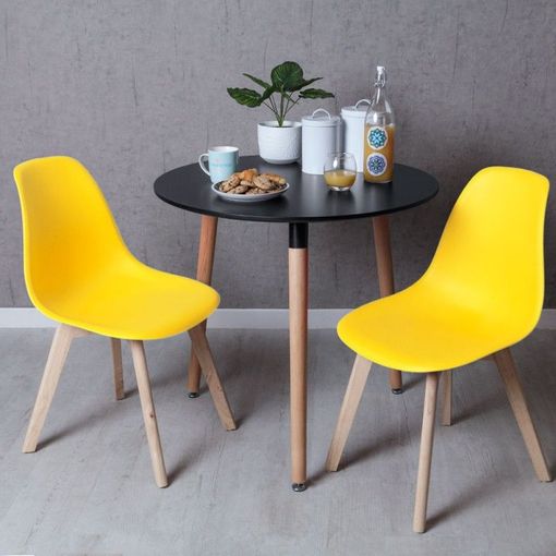 Conjunto Mesa Tower Redonda 80 Cm Negra Y Pack 4 Sillas Synk Pro - Amarillo  con Ofertas en Carrefour