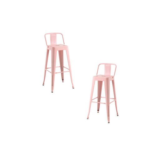 Pack 2 Taburetes Torix Respaldo De Acero Reforzado 100*30*30 Cm - Rosa Algodón De Azúcar