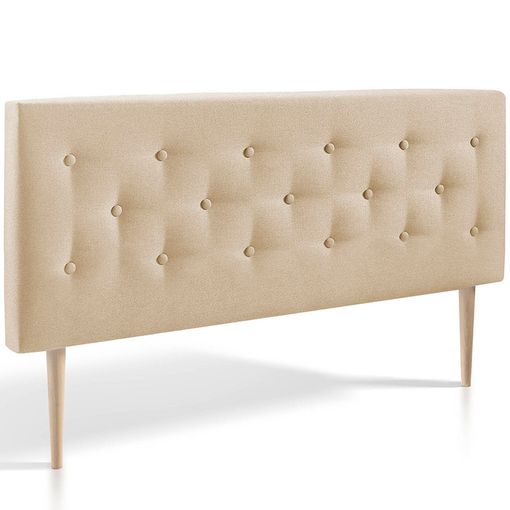 Cabecero Tapizado Oslo 140x100, Capitone En Tela Beig Tostado, Para Cama De 135, Grosor De 8 Cm