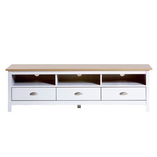 Mueble TV Bob 3 cajones 2 Huecos Blanco/Roble, Madera Maciza