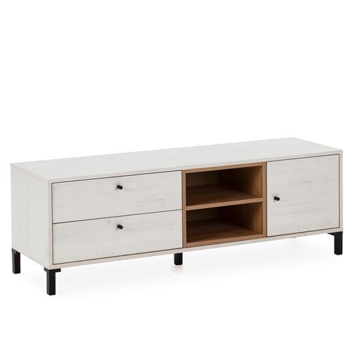 Mueble TV de madera en natural y blanco, 180,5 x 40 x 53,1 cm