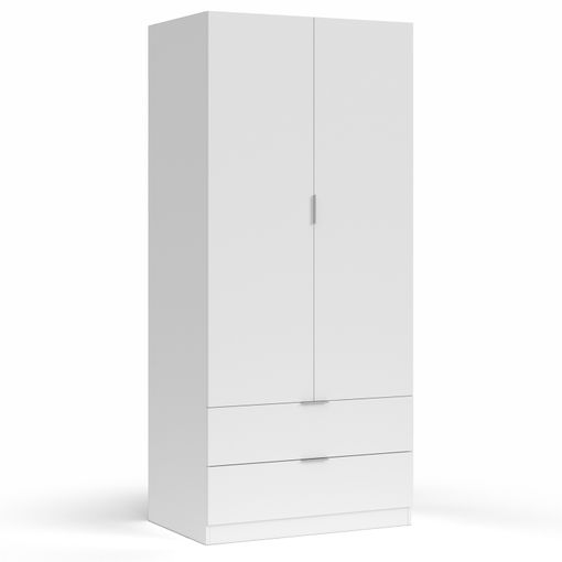 Armario Ropero Nico 2 Puertas Y 2 Cajones Color Blanco, 81 Cm (ancho) 52 Cm  (profundo) 180 Cm (altura) con Ofertas en Carrefour