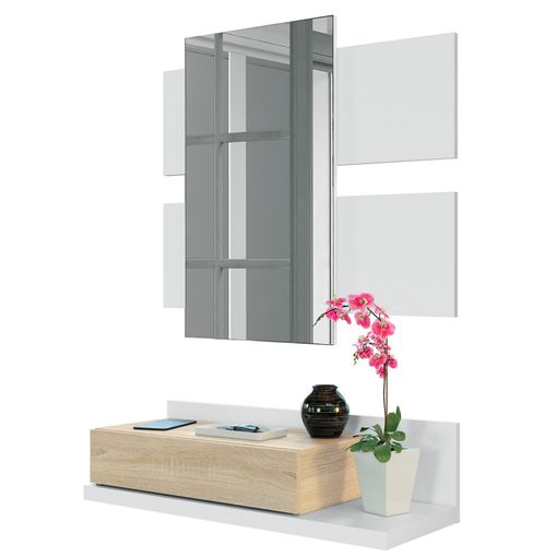 Recibidor Telma Con 1 Cajón Y Espejo Color Blanco/roble, Mueble De Entrada,  75 Cm (ancho) 29 Cm (profundo) 116 Cm (altura) con Ofertas en Carrefour