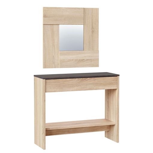 Mueble Recibidor Con Cajón Y Espejo Incluido Moderno Color Blanco Y Roble  75x29 Cm con Ofertas en Carrefour