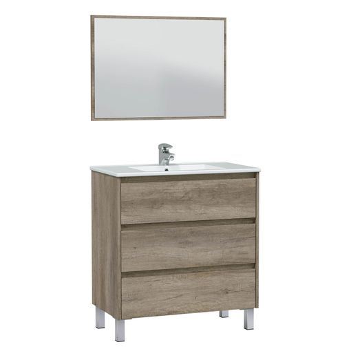 Mueble de baño Devin 3 cajones con espejo, sin lavabo, Color Nordik