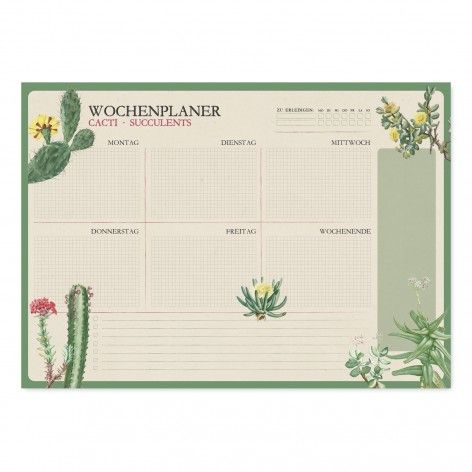 Bloc Planificador Semanal A3 Botanical Cacti Aleman Kokonote