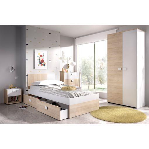 Pack Muebles Dormitorio Juvenil Completo Blancos Modernos (Cama +
