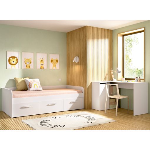 Pack Habitación Juvenil Con Cama Nido Y Escritorio, Blanco - Mek con  Ofertas en Carrefour