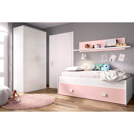 Pack Muebles Habitación Infantil Completa Dormitorio Juvenil Color Rosa Con  Somieres Incluidos (cama + Estante + Armario + Mesa + Estantería) con  Ofertas en Carrefour