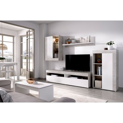 Mueble Tv 1 Puerta 3 Compartimentos – Gris Acabado En Brillo – 180 X 30 X  40cm – Berit con Ofertas en Carrefour