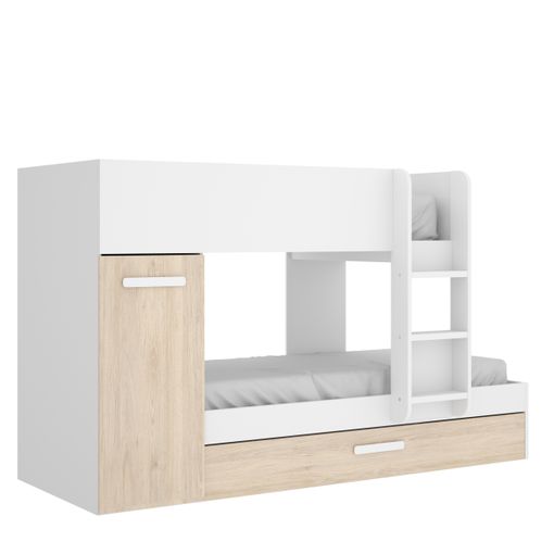 Cama Tren con Mueble Armario y 2 Cajones Modelo Groe Artic y Aguamarina.