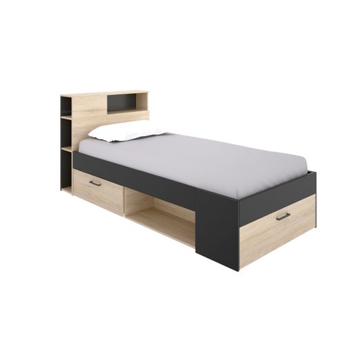 Dormitorio Juvenil con cama compacta con huecos de almacenaje